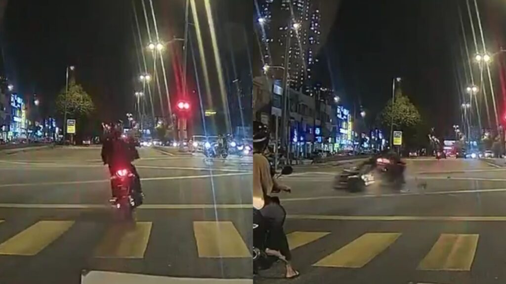 Langgar lampu merah, penunggang motosikal terbaring dirempuh motosikal